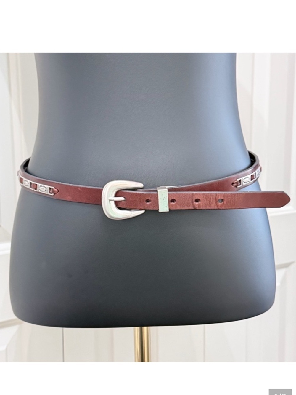 Fossil Genuine Leather Belt Brown Studded Western Boho Silver Tone Buckle